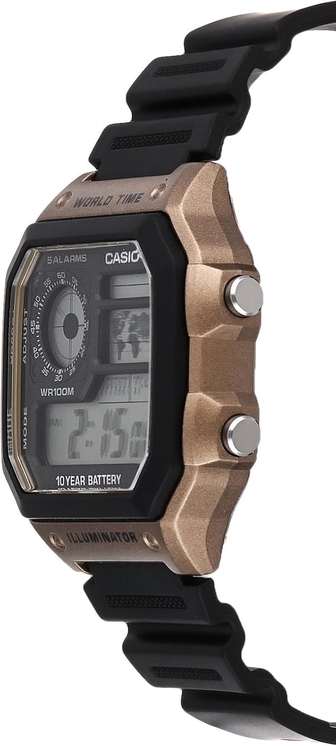 Casio AE1200WH Series | Men’s Digital Watch | 100M WR | Multi Alarms | 100 SEC Stopwatch | Countdown Timer | World Map for World Time | LED Light | LC Analog Display |