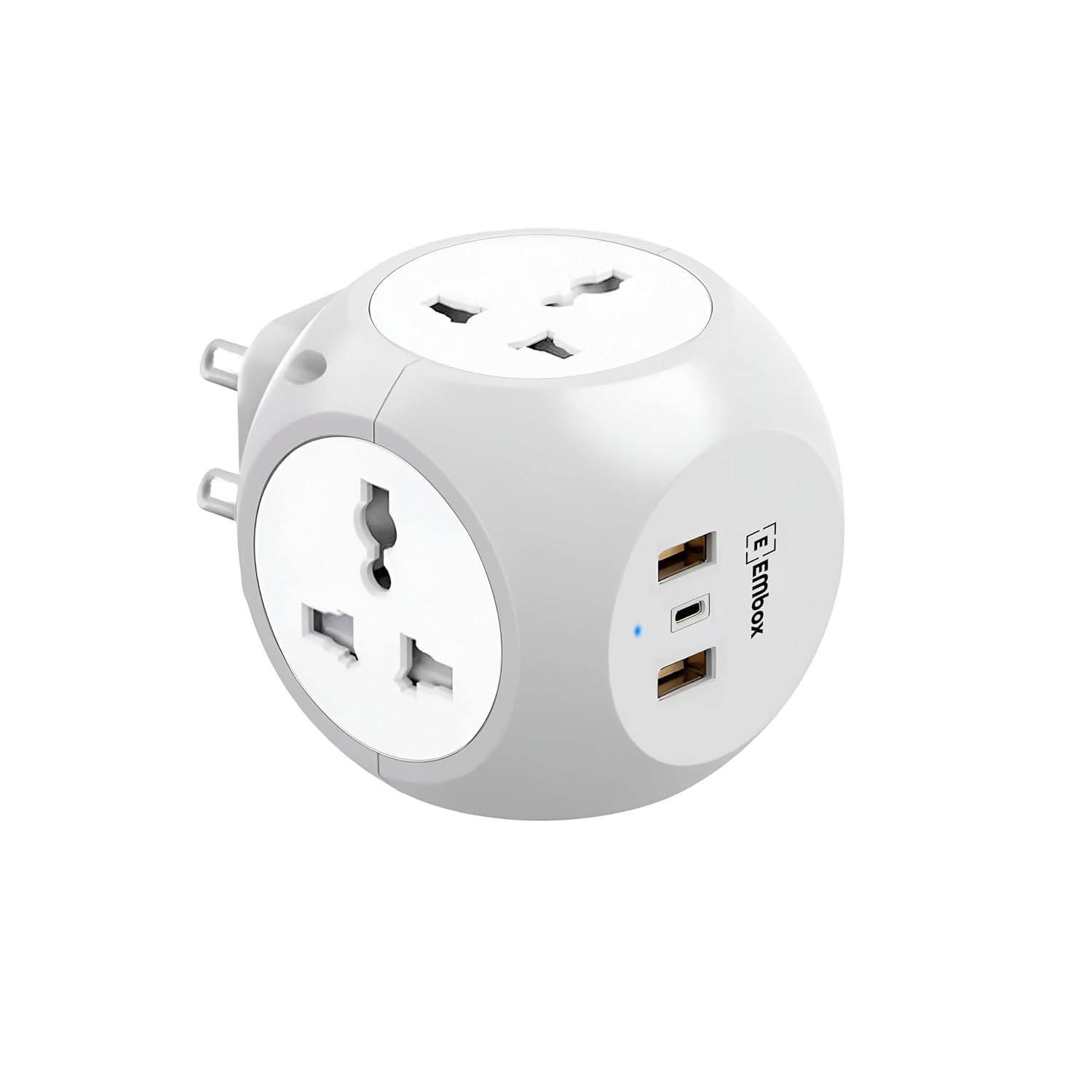 EMBOX Multi Plug Adapter with USB Ports Type -C (QC 3.0) Universal Sockets and LED Indicator, Safety Shutter, 3 Pin Plug Socket Extension, Grey