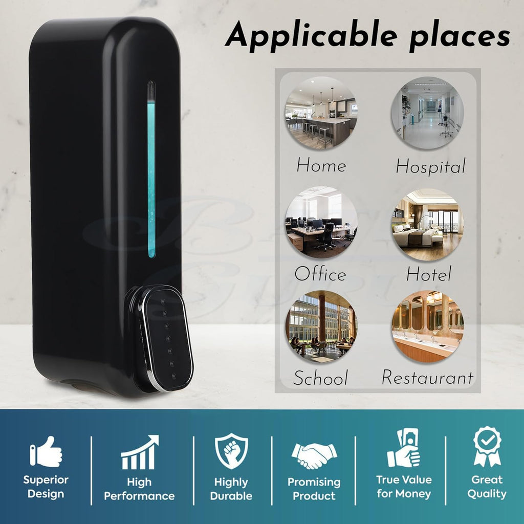 BATH GURU Bathroom Soap Shampoo Abs Wall Mounted Liquid Sanitizer Gel Kitchen Dishwash Plastic Dispenser 350 Ml Pack of 1 Slim Black