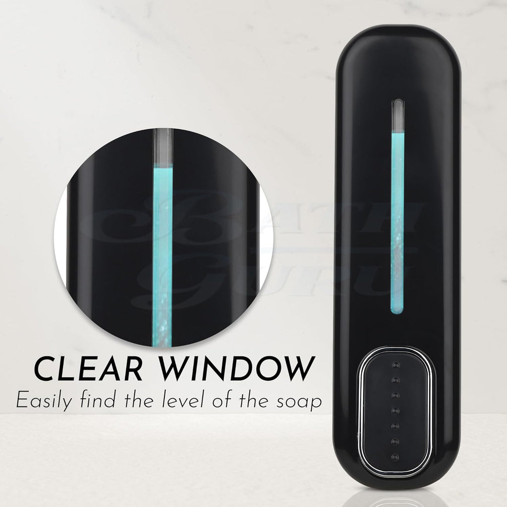 BATH GURU Bathroom Soap Shampoo Abs Wall Mounted Liquid Sanitizer Gel Kitchen Dishwash Plastic Dispenser 350 Ml Pack of 1 Slim Black