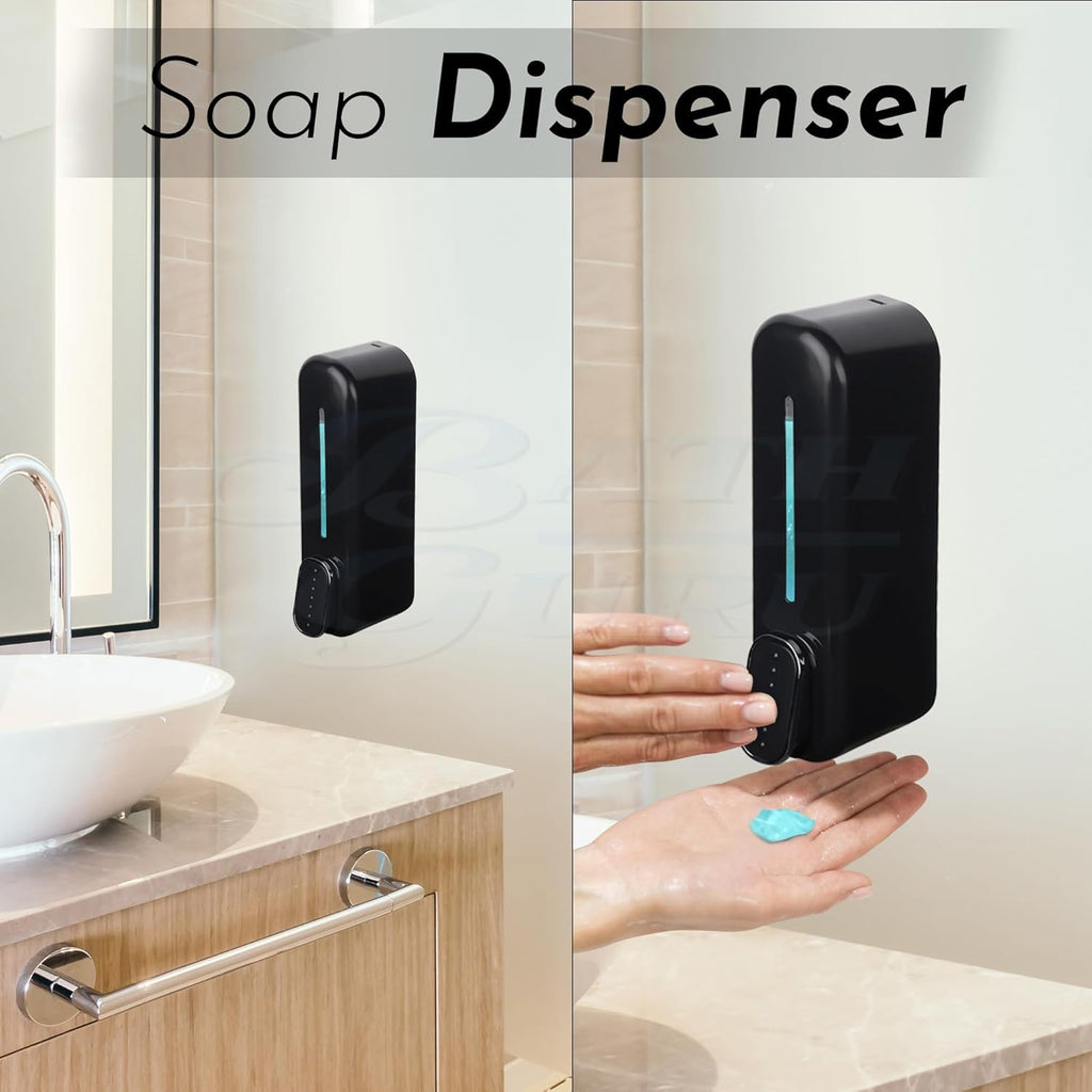 BATH GURU Bathroom Soap Shampoo Abs Wall Mounted Liquid Sanitizer Gel Kitchen Dishwash Plastic Dispenser 350 Ml Pack of 1 Slim Black