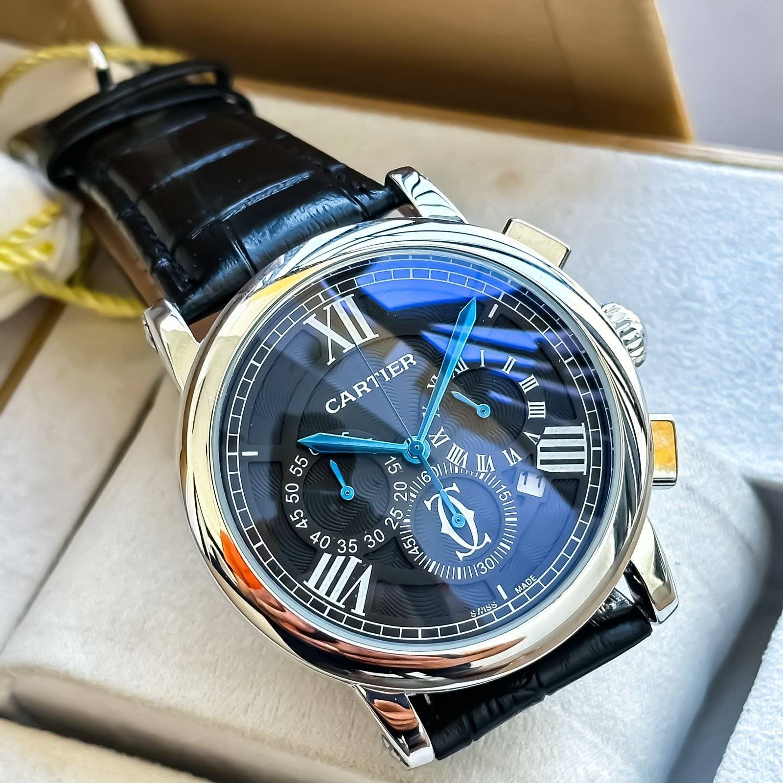 Cartier Men's Black and Silver first copy watches in india