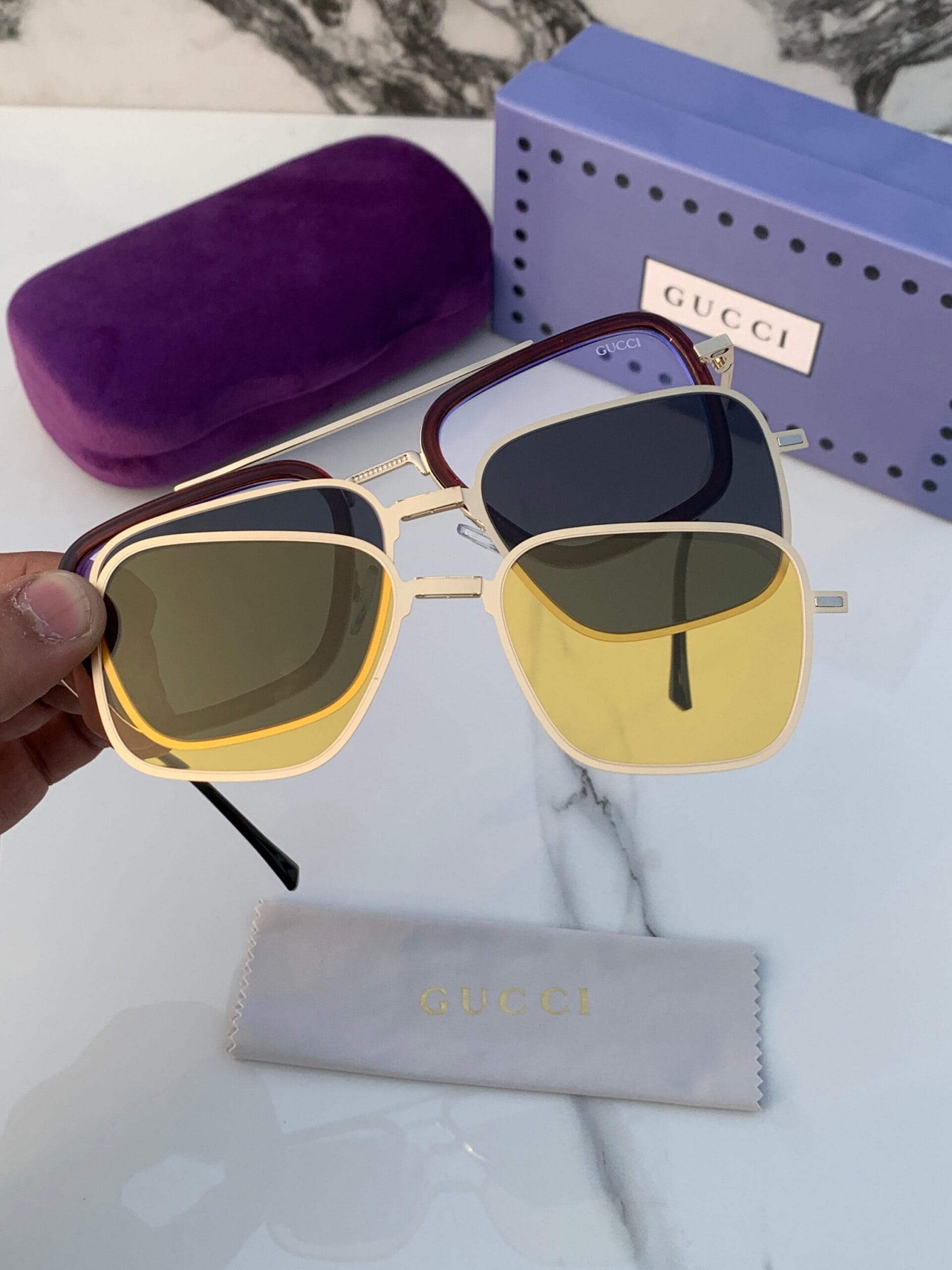 Gucci 3 in 1 Sunglass Silver Frame