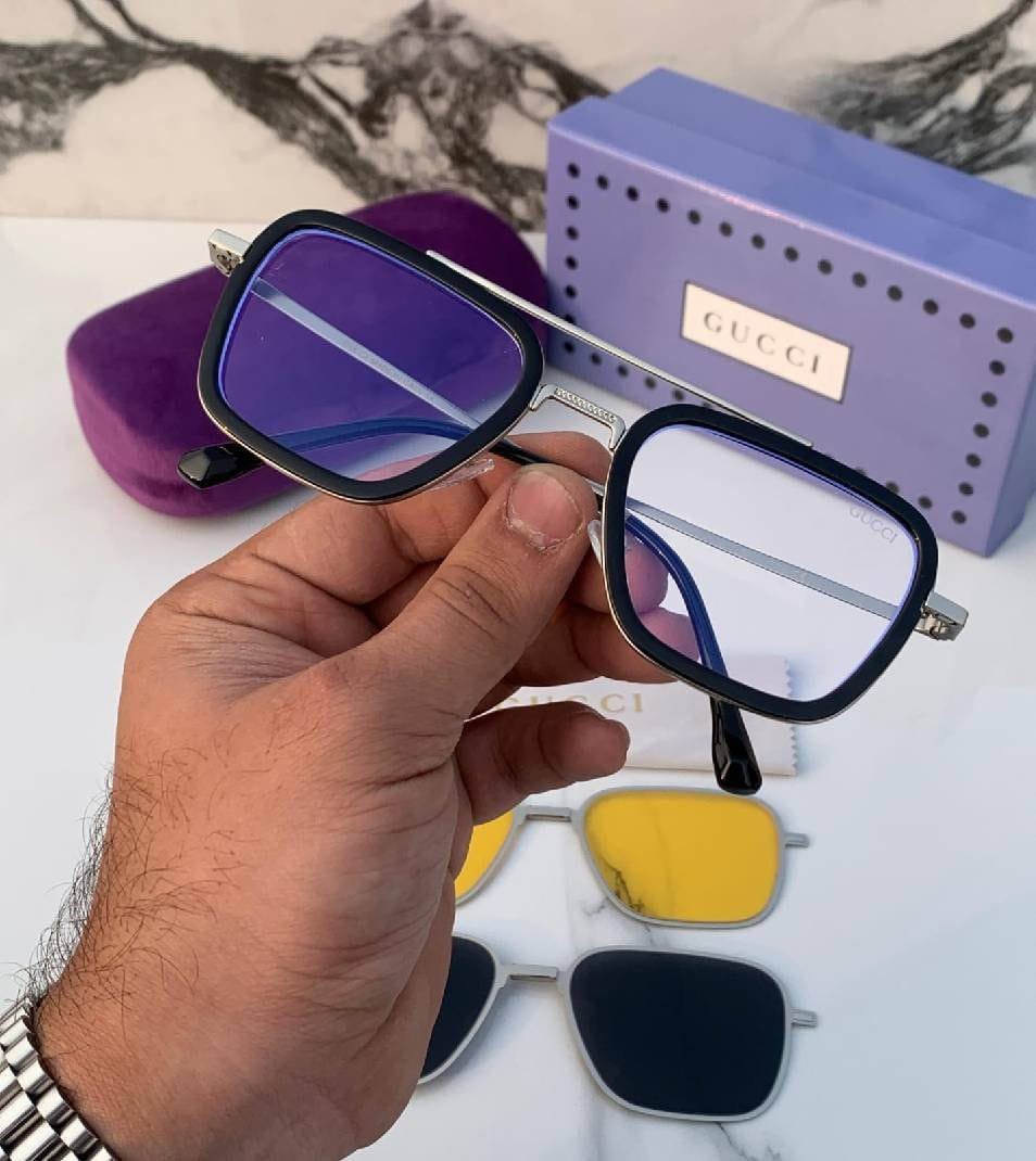 Gucci 3 in 1 Sunglass Silver Frame
